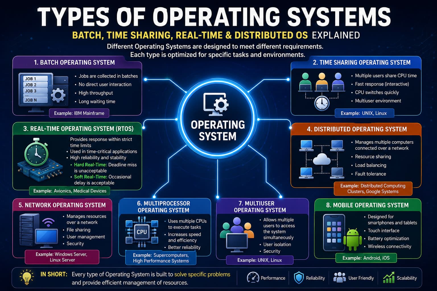 Types of Operating Systems: Batch, Time Sharing, Real-Time and Distributed OS Explained
